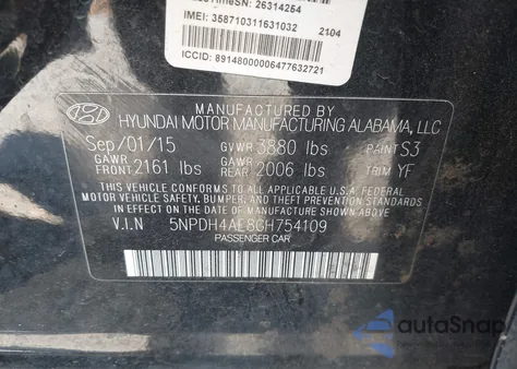 2016 Hyundai Elantra Se from USA, damaged, VIN 5NPDH4AE8GH754109